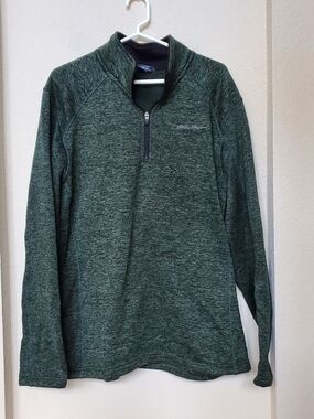 Eddie Bauer Men's Heather Green Quarter-Zip Pullover Sweater. Size XL